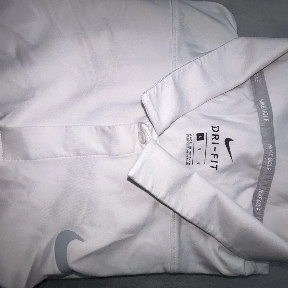Nike Golf Dri-FIT Polo Shirt White Striped The Woodlands CC Mens Large